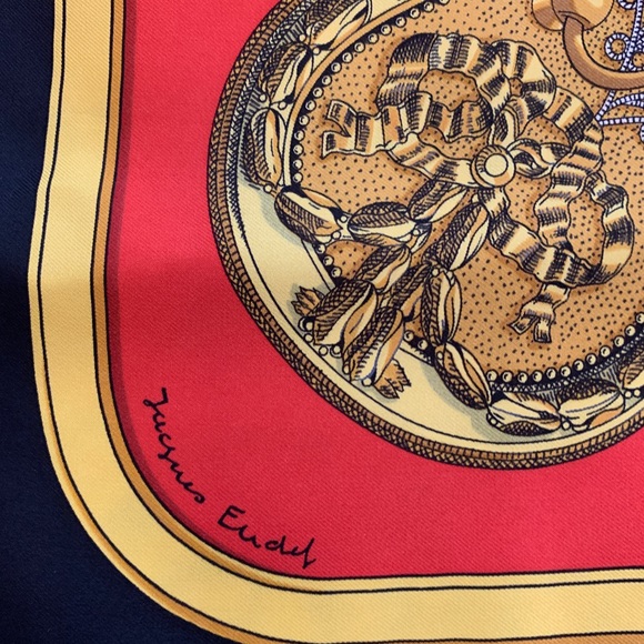 Vintage RARE Hermes Navy Red Silk Scarf Horses - Picture 5 of 6